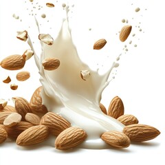 Hyper realistic 3d render Almond Milk Splash: Creamy Texture, Natural Goodness AI Generative