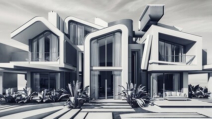Monochromatic Modern Architecture a Luxurious Villa with Unique Design and Landscaping