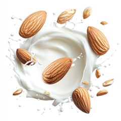 Hyper realistic 3d render Almond Milk Splash: Creamy Texture, Delicious Taste AI Generative