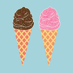 Delicious Chocolate and Strawberry Ice Cream Cone Vector Pack for Dessert and Food Design