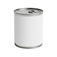 Blank white food can with pull tab lid isolated on transparent background