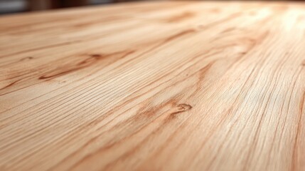 Close up shot of a light colored wooden surface with visible wood grain pattern