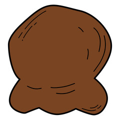 A single scoop of cartoon-style chocolate ice cream in brown color. Suitable for dessert-themed illustrations and food graphics.