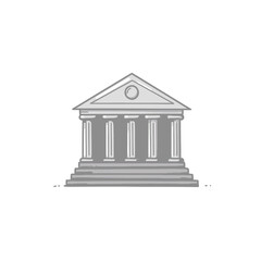 Obraz premium Minimalist Line Art of a Classical Greyscale Building Featuring Front Steps and Prominent Columns Symbolizing Authority Stability History Finance Education Law and Official