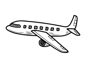 Passenger airplane. Hand drawn doodle vector. Air transport for people transportation. Winged machine for flying in the sky. Aviation. Modern technologies. Illustration line art element.