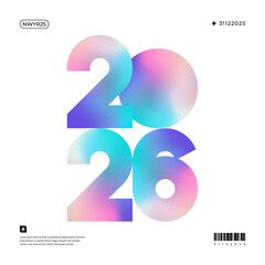 A vibrant and modern design showcasing the year 2026 in a dynamic color combinations