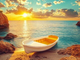 selective focus,  boat against sunrise