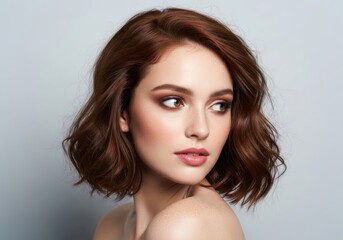 Fototapeta premium Auburn bob hairstyle woman portrait 