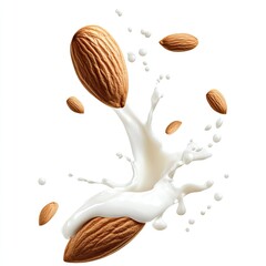Hyper realistic 3d render Almonds & Almond Milk Splash: A Vibrant Food Photography AI Generative