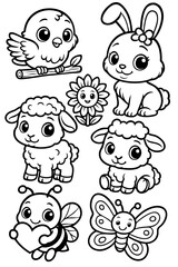 Funny cartoon animal head icon set vector illustration with dog cat owl elephant pig and bird characters for children's design