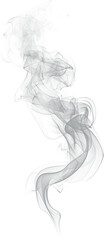 Elegant gray smoke swirls with a soft, flowing motion, creating beautiful curves and abstract patterns on a white background © Galih