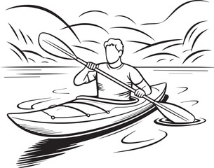 Kayaking Line Icon | Black & White Adventure Vector