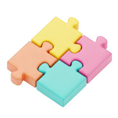 Four colorful puzzle pieces connected together in a square formation isolated on transparent background