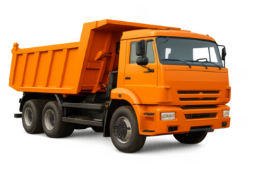 Orange dump truck isolated on transparent background