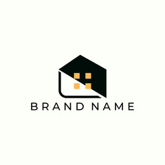 ILLUSTRATION BLACK ORANGE COLOR HOME. BUILDING ARCHITECTURE SIMPLE MINIMALIST LOGO ICON DESIGN VECTOR. GOOD FOR REAL ESTATE, PROPERTY INSDUSTRY