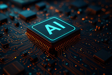 Macro shot of an AI chip integrated into a circuit board
