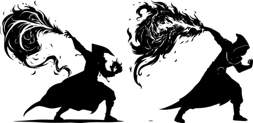 Dark Mage or Sorcerer Casting a Spell Silhouette