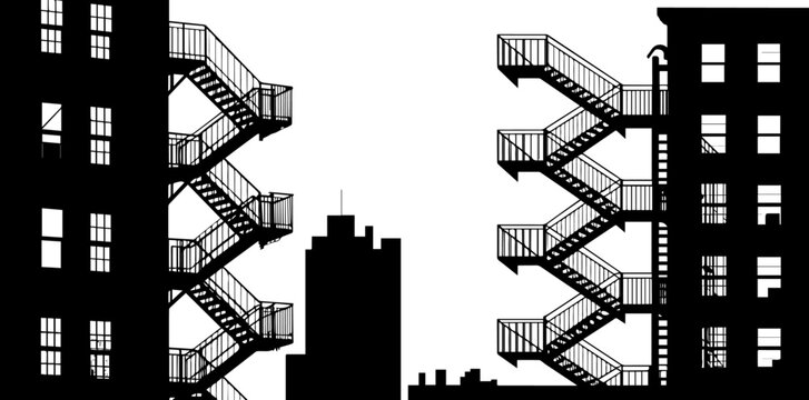 Urban Building Fire Escape - City Architecture Silhouette