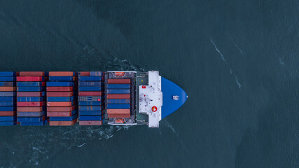 Aerial view from drone, Container ship or cargo shipping business logistic import and export...