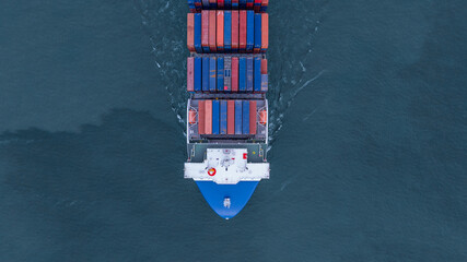 Aerial view from drone, Container ship or cargo shipping business logistic import and export...