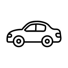 Minimalist black outline vector icon of a toy car, symbolizing childhood play, fun, and imagination. Isolated on a transparent background