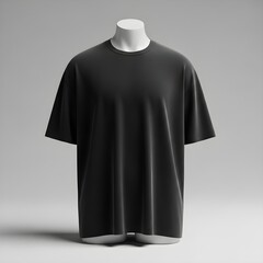 Oversized Black T-Shirt Mockup, on Mannequin Torso, Soft Grey Background, Blank Apparel Template, Modern Casual Style