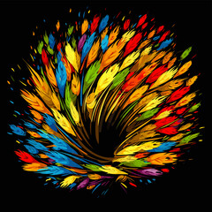 Obraz premium Wheat ears in vector pop art style on black background.