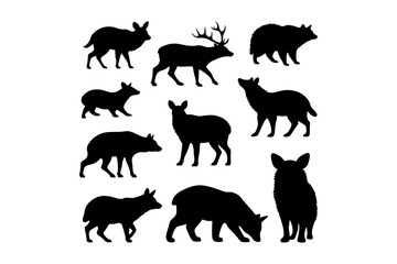 Obraz premium Silhouette collection of wild and farm animals in black vector style
