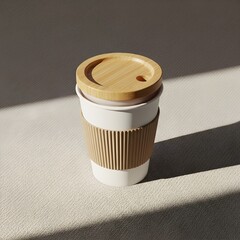 Sustainable Reusable Coffee Cup, Eco-Friendly Bamboo Lid, Blank Travel Mug, Natural Beverage Container, Zero Waste Lifestyle