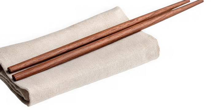 Wooden Chopsticks Resting on a Linen Napkin on transparent background - Powered by Adobe