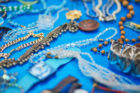 Old vintage objects at the flea market in Paris, France.