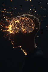 Human Head Profile Silhouette With Glowing Particles