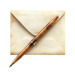 Antique Letter with Vintage Brown Wood Pen Invitation Communication on transparent background