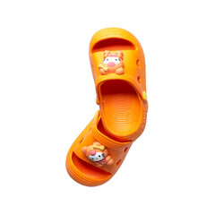 Orange Kids Sandals with Cartoon Print  Fun Summer Footwear on transparent background