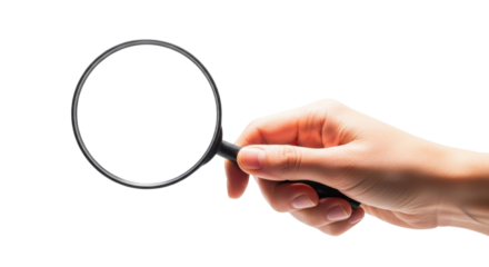 Hand holding magnifying glass isolated PNG with Transparent Background