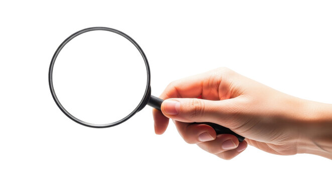 Hand holding magnifying glass isolated PNG with Transparent Background