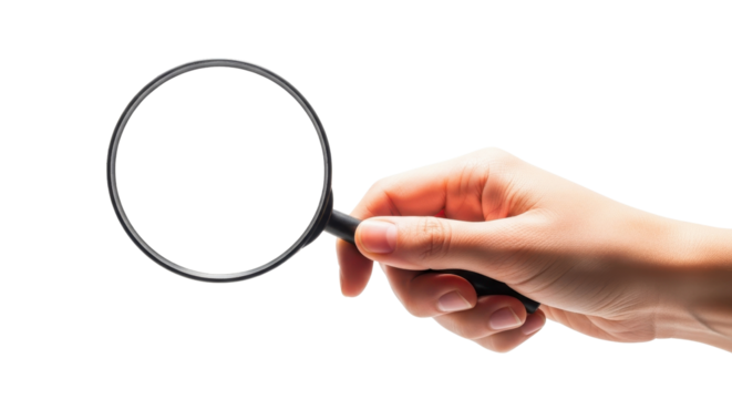 Hand holding magnifying glass isolated PNG with Transparent Background