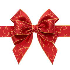 Red  Gold Ribbon Bow Festive Gift Wrap Design Element on transparent background