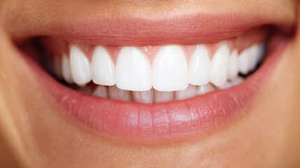 Perfect white smile with clean teeth, close-up shot in natural lighting, beauty and dental health concept, photorealistic dental care image, confident smile detail