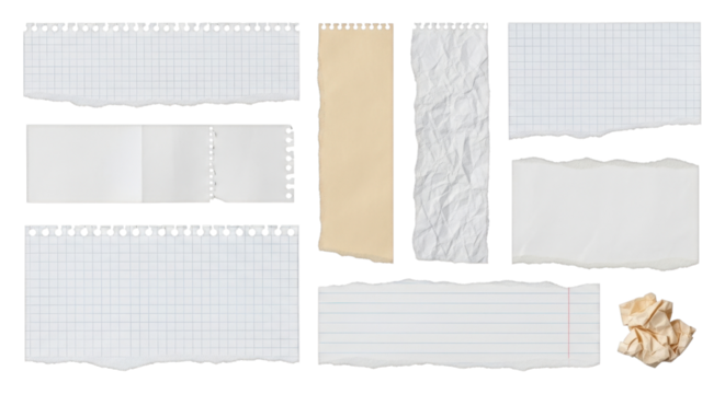 Collection of torn paper scraps for creative use isolated PNG with Transparent Background