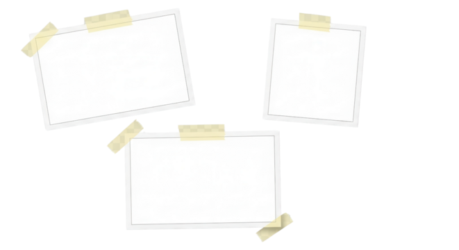 Set of blank photo frames with adhesive tape isolated PNG with Transparent Background