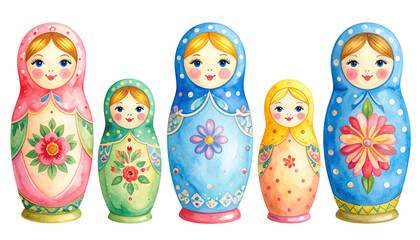 マトリョーシカの水彩イラスト