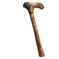 Wooden walking stick cane antique support mobility aid elder generation on transparent background