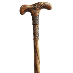 Hand Carved Wooden Walking Stick Support Artistry Detail Elder Care on transparent background