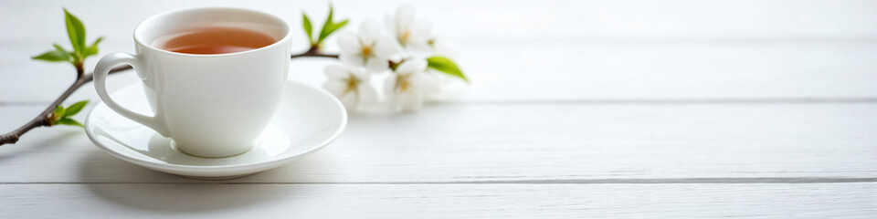 Fototapeta premium Tea, White Flowers, and Serenity