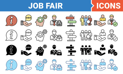 Obraz premium Job fair icon set with multiple style collection.