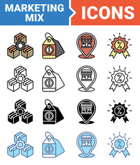 Marketing mix 4P icon set with multiple style collection.