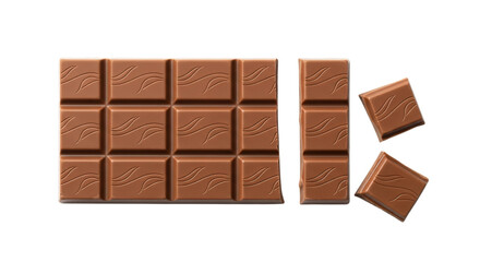 Fototapeta premium Delicious milk chocolate bar with broken pieces, perfect for confectionery ads, dessert recipes, food blogs, Valentine's Day, Easter, or Christmas promotions,