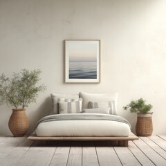 Freshness is brought to living room decor by water droplets on an art piece in a high resolution picture