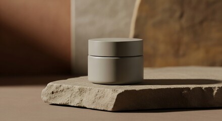 Elegant Minimalist Cosmetic Jar  Neutral Tones and Natural Textures for Skincare Product Photography